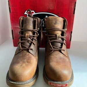Justin Cowhide Work Boots, Men’s 9EE, Leather, Comp Safety Toe, Brown, NWT